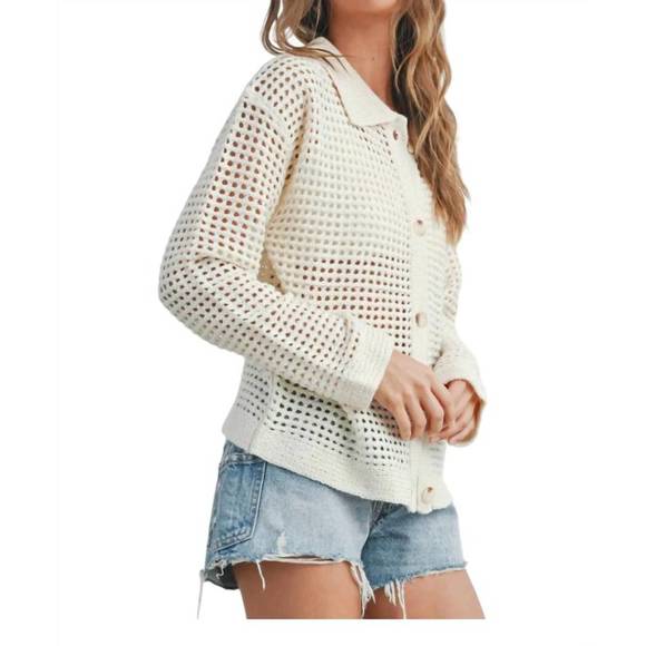NEW BUTTERMELON crochet button up shirt in ivory - Picture 2 of 3